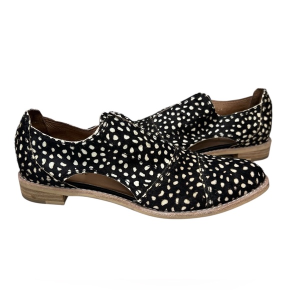 All Black Shoes - All Black Fur Cutout Cowman Animal Print Oxford Loafers Size 39.5